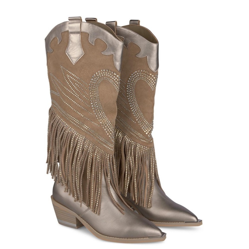 Bottes Plates Alma En Pena Fringed Boot Vert Olive Femme | FJK-75375448